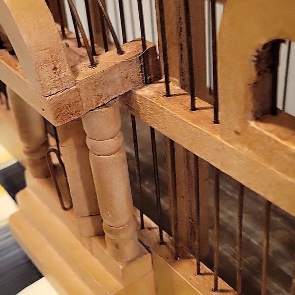 Vtg Wooden Birdcage Victorian Domed Cathedral Taj Mahal Door bird cage Wood boho - Picture 10 of 16